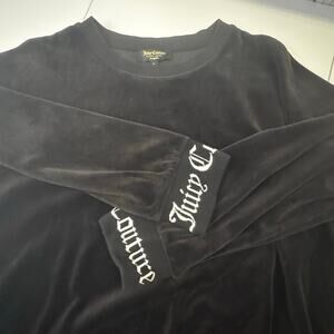 Vintage Juicy Couture Velour Pullover Logo Womens L Black Label Y2K Rare